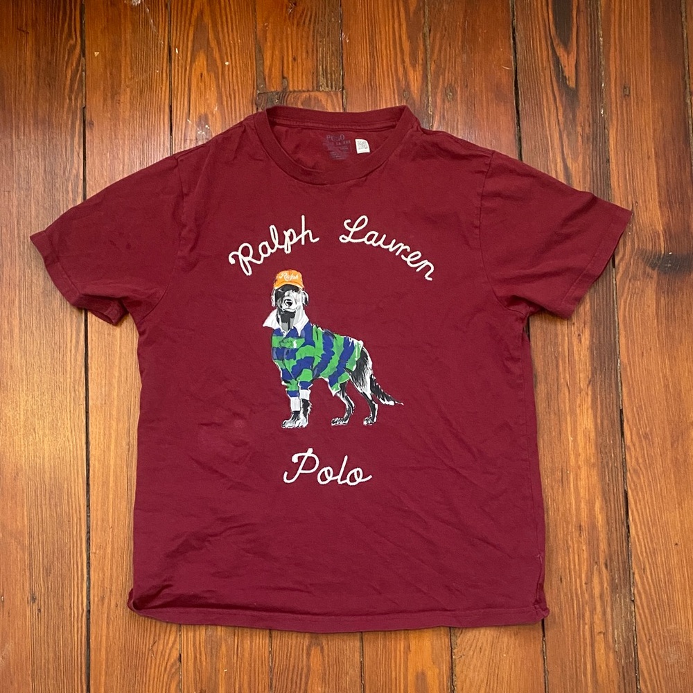 Embroidered Ralph Lauren with Dog  Graphic Print Short Sleeve Tee